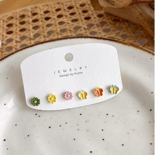 Flower Earring - Set B Green Yellow - One Size