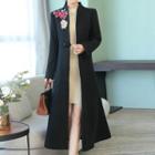 Floral Embroidered Frog Button Long Coat