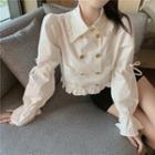 Double Breasted Ruffled Shirt White - One Size