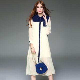 Long-sleeve Denim Panel Shirtdress