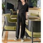 Double-breasted Elbow-sleeve Cropped Blazer / Dress Pants