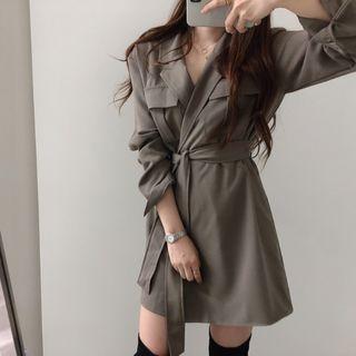 Long-sleeve Sashed Coat Dress