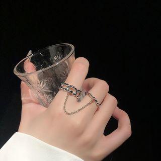 Chained Alloy Double Ring 1pc - Silver - One Size
