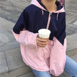 Hooded Color Block Zip Jacket Pink - One Size