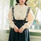 Flower Embroidered Suspender Skirt Blue - One Size