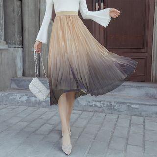 Midi Gradient Accordion Pleat Mesh Skirt