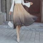 Midi Gradient Accordion Pleat Mesh Skirt
