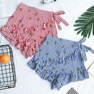 Pineapple Striped Ruffle Shorts