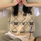 V-neck Butterfly Embroidered Sweater Vest