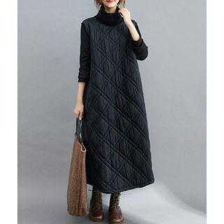 Long-sleeve Turtleneck Quilted Midi Dress