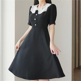 Lace-collared A-line Dress