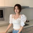 Puff-sleeve Cropped Blouse / Mini Dress