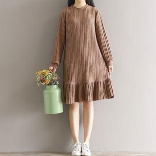 Ruffle Hem Long Sleeve Midi Dress