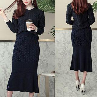 Set: Cable-knit Sweater + Skirt