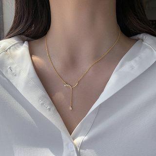 Rhinestone Droplet Pendant Alloy Necklace Gold - One Size