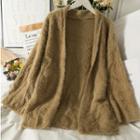 Open-front Furry-knit Long Cardigan In 5 Colors
