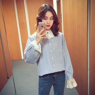 Lace-trim Striped Shirt