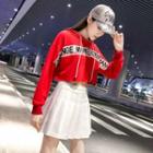 Lettering Cropped Hoodie / A-line Skirt