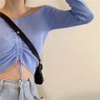 Drawstring Long-sleeve Slim-fit Top