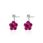 925 Sterling Silver Flower Earrings With Rose Red Austrian Element Crystal Silver - One Size