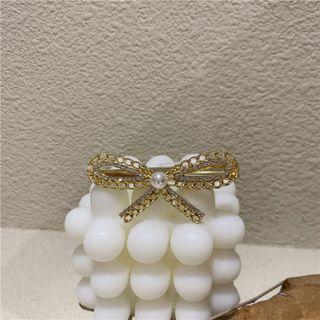 Bow Rhinestone Alloy Hair Clip Gold - One Size