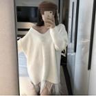V-neck Fringed Long Sweater