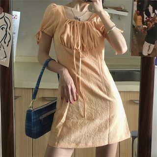 Square-neck Puff-sleeve Dress As Shown In Figure - One Size