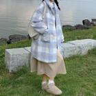 Toggle Button Gingham Woolen Coat