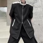 Short-sleeve Stand-collar Color Block Zip Jacket