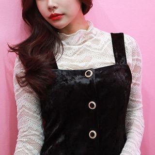 Lettuce-edge Crochet-lace Slim-fit Top