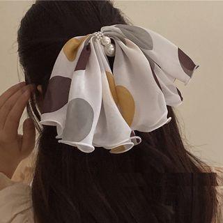 Polka Dot Fabric Faux Pearl Hair Clip