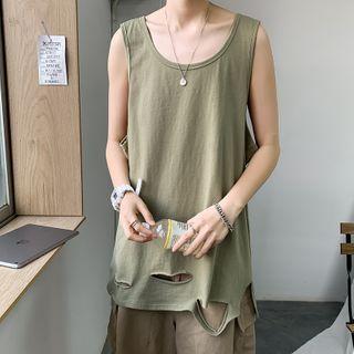Sleeveless Distressed Plain Top