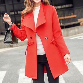 Drawstring-waist Lapel Buttoned Coat