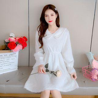 Bell-sleeve Plain Fleece A-line Dress