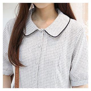 Puff-sleeve Plaid Shirtdress