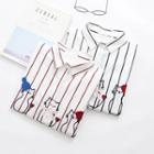 Cat Embroidered Stripe Casual Shirt