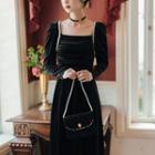 Square-neck Beaded Open-back Velvet Dress