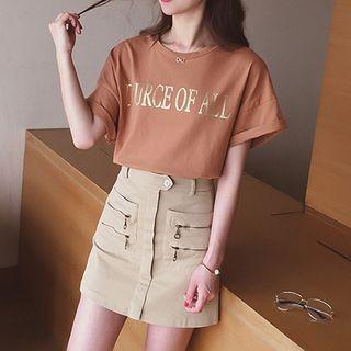 Set : Letter Short-sleeve T-shirt + Mini Skirt