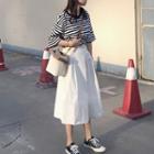 Set: Striped Elbow Sleeve T-shirt + Plain Culottes