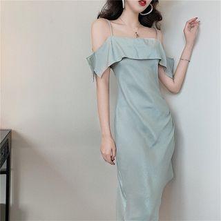 Off Shoulder Vest Dress Pea Green - One Size