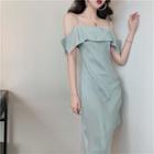 Off Shoulder Vest Dress Pea Green - One Size