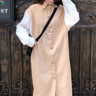 Mock Two-piece Long-sleeve Maxi Shirtdress