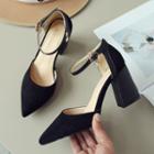 Block Heel Pointed Ankle-strap Pumps