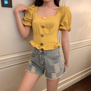 Square Neck Ruffle Trim Top