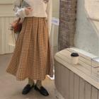 Check Tweed Pleated Midi Skirt