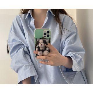Pocket-front Slit-side Long Shirtdress