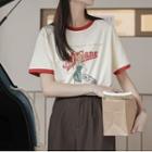 Short-sleeve Color Block Print T-shirt White - One Size