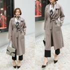 Wool Blend Open-front Coat With Sash