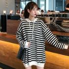 Striped Loose-fit Hooded Knit Dress Almond - One Size