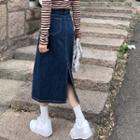 High-waist Slit Denim Semi Skirt